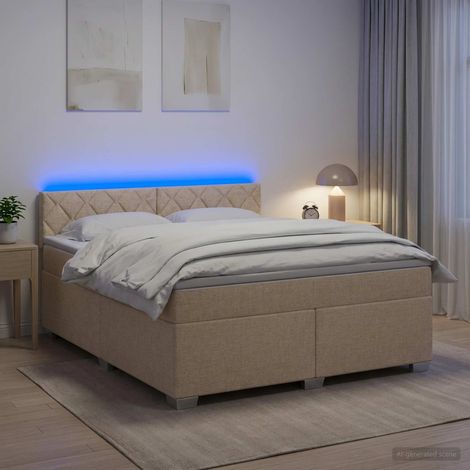Cama con Base Tapizada, Colchón y Luz LED Crema 160 x 200 cm (1/5)