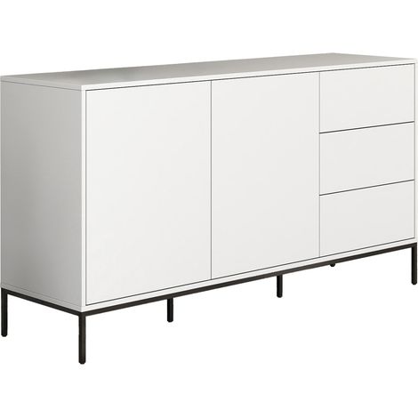Credenza 2 ante 3 Cassetti Madia Moderna Mobiletto Sala da Pranza 150x80x41cm Modello Serena Bianco Finitura Opaca