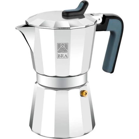 BRA 170573, Cafetière italienne, noire, acier inoxydable, aluminium, 9 tasses (1/4)