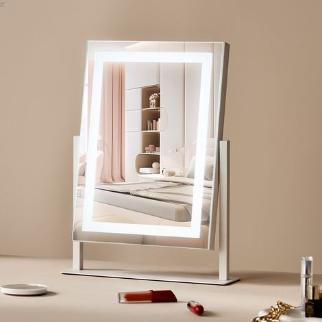 VEVOR Miroir de Maquillage Hollywood Lumineux, 3 Modes Eclairage de Couleur, Miroir Cosmetique Studio avec Lumiere LED, Miroir Grossissant 5X, Controle Tactile Intelligent, Rotation 360°, 406x296 mm