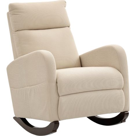 Schaukelstuhl, gepolsterter Schaukelsessel mit Cordstoff, Seitentaschen für Wohnzimmer, Schlafzimmer, Beige (1/5)