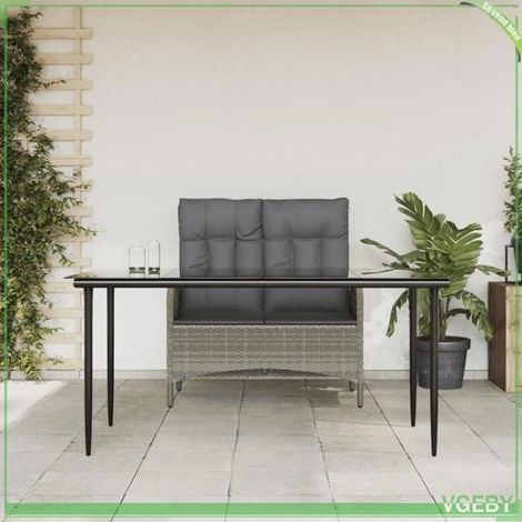 Ensemble à manger de jardin - FAFEICY - 3203502 - Banc dossier réglable - Table verre trempé 160x80 cm - Coussins inclus (1/5)