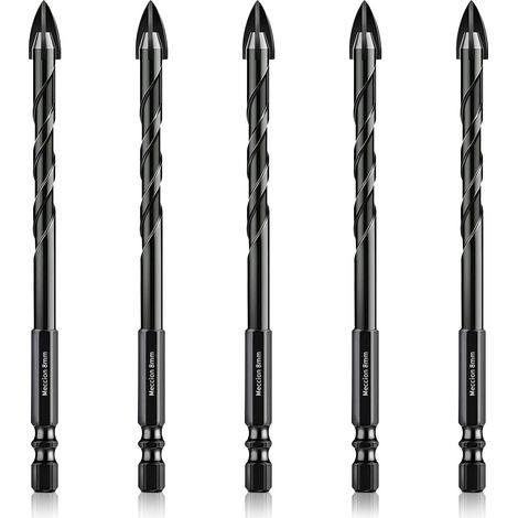 Forets pour Carrelage 8mm 5Pcs Forets Professionnels en Croix Carbure de Tungstène pour Carrelage, Brique, Verre, Porcelaine, Plastique, Bois, Ciment, Métal Doux (1/5)