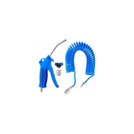 Soufflette Camion Soufflette Pneumatique avec Tuyau de Spirale de 5 mètres Kit de nettoyage de pistolet à air pour camion avec connecteur en T(4 6mm), Bleu, (1/4)