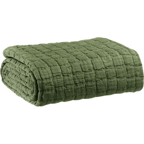 VIVARAISE - Jeté de lit Swami en coton 100% - Olive - 180 x 260 cm (1/5)