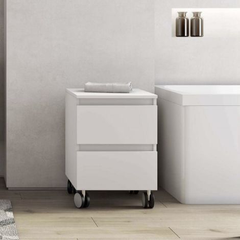 Carrello multiuso in legno con ruote e 2 cassetti 41x44xH58 Bianco Lucido (1/3)