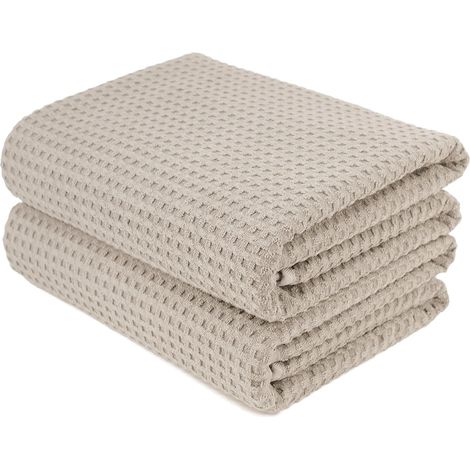 Lot de 2 Serviettes de Bain en Microfibres - sèche Rapidement/ne Peluche Pas - Tissu alvéolé - Beige - 13473cm cm (1/5)