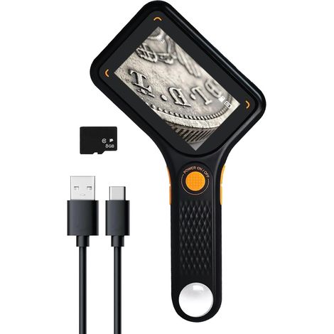 Microscope numérique 500X avec écran IPS Autofocus Loupe USB 64 Go Support pour pièces de monnaie, bijoux, PCB, réparation, biologie 8 lumières LED pour Windows Mac écran portable 7,6 cm (1/5)