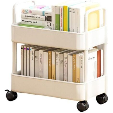 RHG Chariot de rangement à 2 niveaux, Chariot Organisateur Polyvalent avec roulettes, étagère de rangement pour cuisine, salle de bain, buanderie, bureau, blanc (1/5)