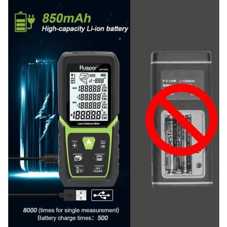 Telémetro láser digital, medidor de distancia láser digital de 50 m, medición de longitud/área/volumen/teorema de Pitágoras con retroiluminación LCD, IP54 (1/3)