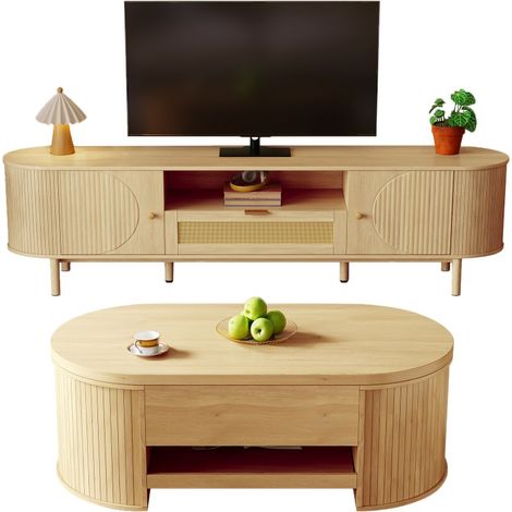 Ensemble de meubles de salon (table basse réglable + meuble TV) - design moderne - rangement & bords arrondis (1/5)