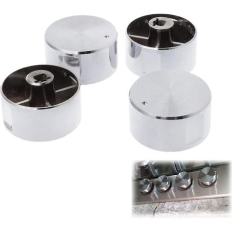Set mit 4 Gasherdknöpfen – Edelstahloptik, Kunststoffbedienelemente, runde Knöpfe aus Aluminiumlegierung – Gaskochfeldgriffe, Zubehör