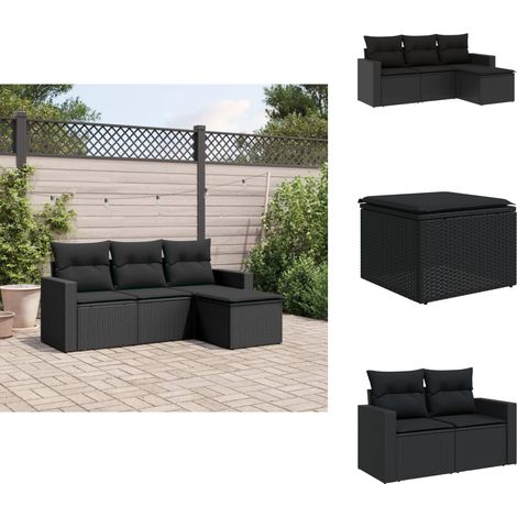 Salon de jardin 4 pcs avec coussins noir résine tressée - Ensemble Salon De Jardin - Meuble Extérieur - Résine Tressée - Mobilier De Jardin - Canapé D'extérieur (1/5)