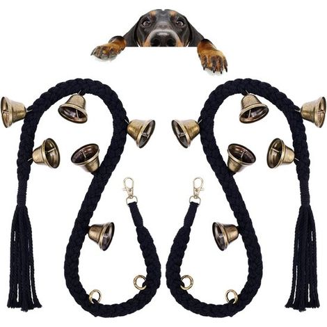 Set di 2 campanelli per cani, contiene 6 campanelli, 75-78 cm, per l'addestramento alla pulizia, intrecciati a mano, facili da usare, regolabili. (1/5)