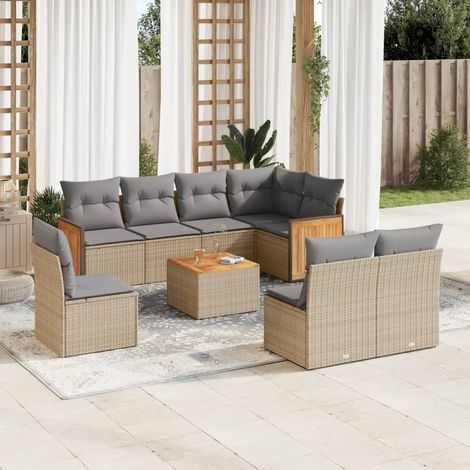 vidaXL 9-tlg. Garten-Sofagarnitur mit Kissen Beige Poly Rattan (1/5)