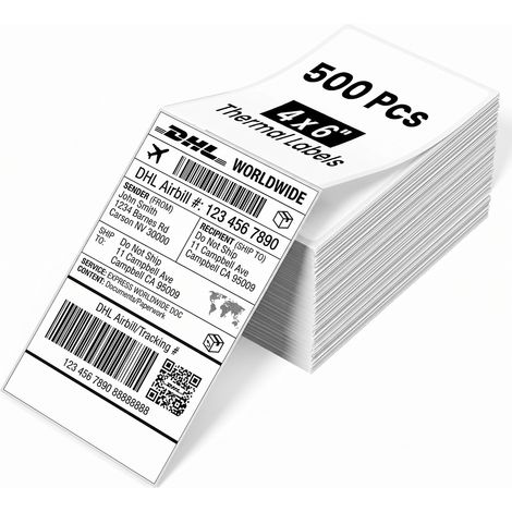 Roxlin Thermo Versandetiketten 4x6 Zoll (100x150mm) – Wasserfest & Reißfest – Kompatibel mit MUNBYN, JADENS, Nelko, Rollo, Phomemo, Zebra Thermodrucker – Endlos gefaltet – 500 Stück (1/5)