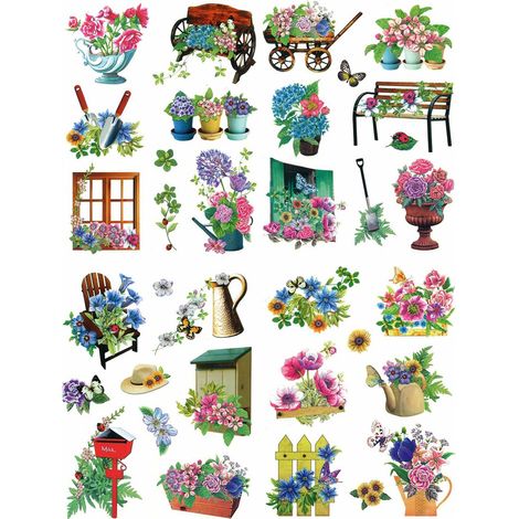 Pannello di decorazioni elettrostatiche fiori - Set di 4