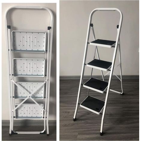 4 Step Ladder, Heavy Duty Steel, Portable Folding, With Anti-Slip Mat Capacity Max Load 150kg/330lbs (1/5)