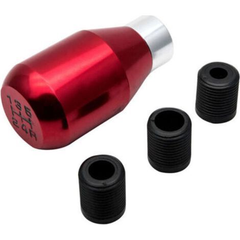Universal-Schaltknauf für 5-Gang-Schaltgetriebe, Schaltknauf aus Metall mit 3 Adaptern (8 mm, 10 mm, 12 mm) für Fahrzeuge mit Schaltgetriebe – Rot (1/4)