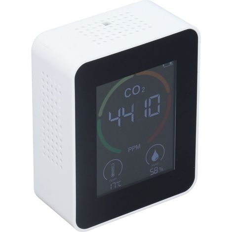 Bluetooth-Luftqualitätsmonitor für Kohlendioxid (TVOC), 60 Tage Datenspeicherung, Feuchtigkeits- und Temperaturmessung, USB-Netzteil, Weiß (1/5)