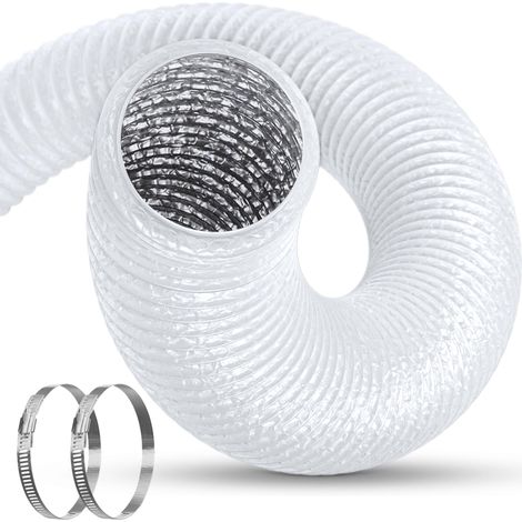 Gaine Ventilation 100mm Aluminium Flexible, 2.5 m Tuyau Ventilation avec 2 Colliers, Φ 10 cm 5 Couches pour Grow Tent, Salle de Bain, Extracteur Air, Tuyau Climatiseur Mobile, Blanc (1/5)
