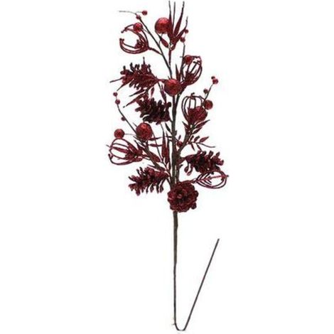 Ramo natalizio con pigne + pistillo 62 cm - colore rosso - addobbi decorazione natale