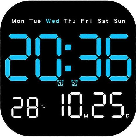 Digitale Wanduhr mit Temperatur-, Datums- und Wochentagsanzeige, elektronische Tischuhr mit 12/24-Stunden-Anzeige, LED-Wandwecker mit Fernbedienung, B (1/5)