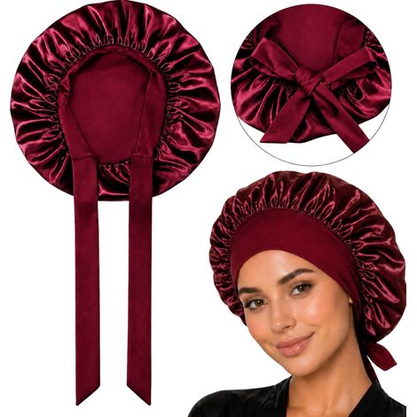 Cuffia da notte in seta, cuffia da notte in raso con fascia per capelli (1/5)