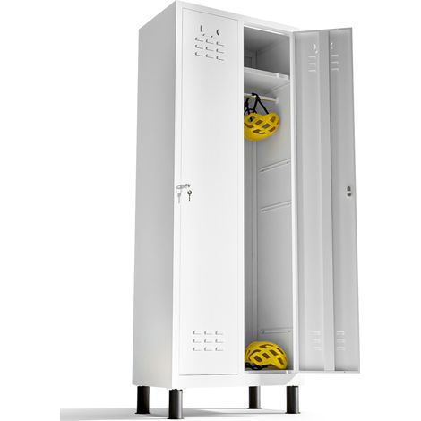 Vestiaire metallique à 2 porte Casier 180x65x40cm pour votre atelier ou votre bureau casier metallique serrure (Blanc) (1/5)