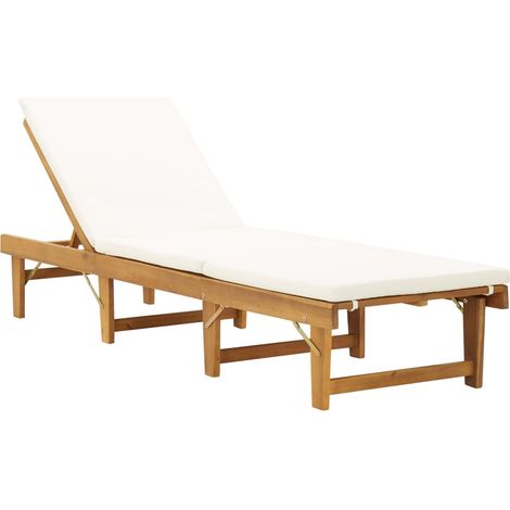 Sdraio sedia a sdraio lettino da giardino prendisole terrazza mobile da esterno pieghevole con cuscino legno massello di acacia 020012893