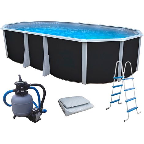 Kit piscine hors-sol acier Toi ANTHRACITE IBIZA COMPACT ovale 640X366X132cm liner gris (1/5)