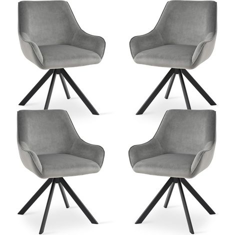 Goeurvant 360° drehbarer Sessel mit geschwungener Rückenlehne und weichem Kissen, perfekte Kombination aus Stil und Komfort - 4er Set - Grau