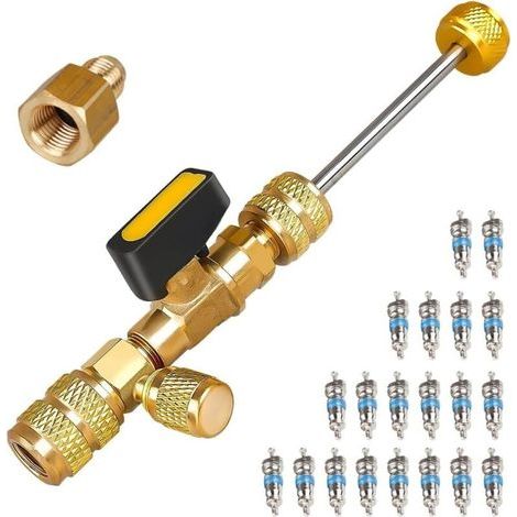 Kit di strumenti professionali per la rimozione/installazione del nucleo della valvola SAE da 1/4" e 5/16", per la riparazione di impianti HVAC e AC per R22, R32, R410A e R134a. (1/4)