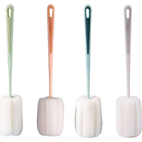 Lot de 4 brosses de nettoyage pour bouteilles, manche long, éponge douce et œillet de suspension, 17 cm, pour bouteilles, tasses et théières (1/5)