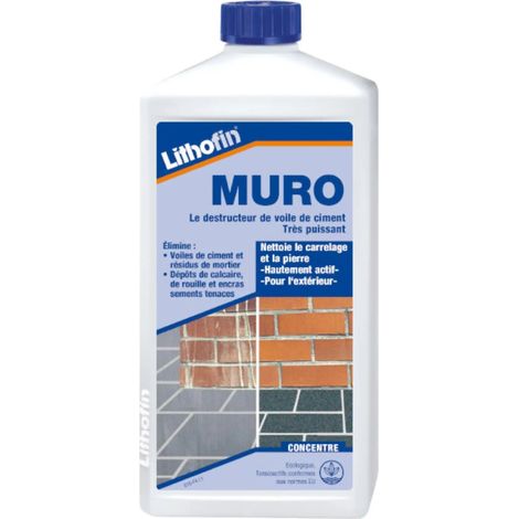 Lithofin Muro 1L – Nettoyant anti-humidité et salpêtre murs & façades – Élimine dépôts blancs, moisissures et salissures – Action en profondeur