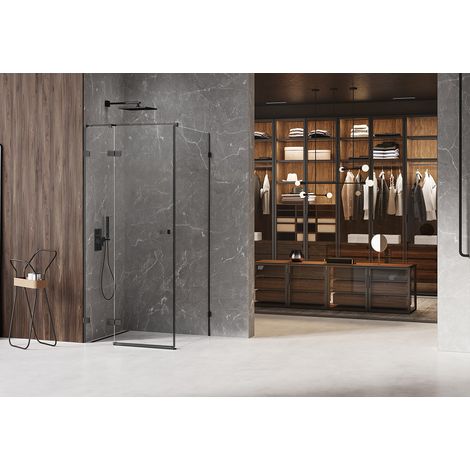 Cabine de douche noire 110x110cm,pivotante gauche BORA BORA BLACK, acces de face (1/5)