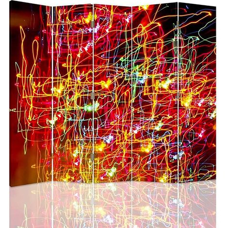 Paravent Abstraction Lumineuse Artistique à 5 Volets - 180 x 180 cm - 1 face déco, 1 face noir