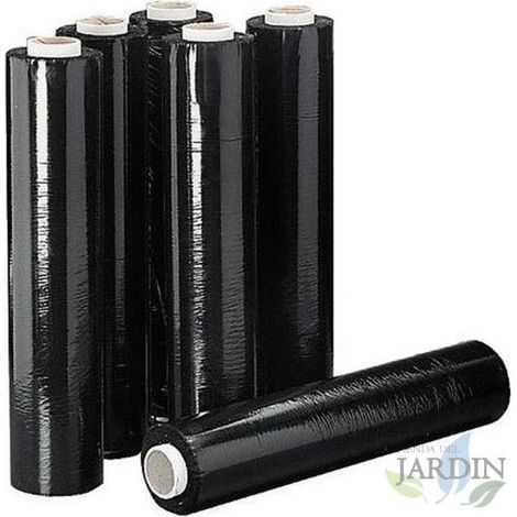 Lot de 6 Film de palettisation noir extensible 2 Kg, largeur 50cm, 23 microns