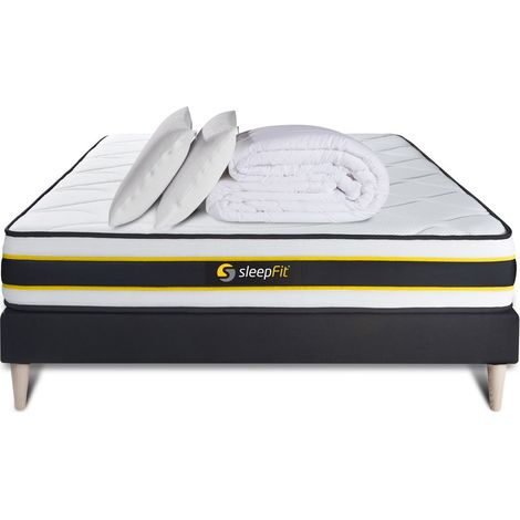 Komplettpaket Bett - Matratze 160x200 cm + Boxspringbett mit Lattenrost (im Set) + 2 Kopfkissen + Bettdecke - Flexy (1/5)