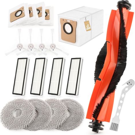 18PCS Kit D'accessoires pour Xiaomi X20 plus/X10 plus/Dreame L10s Ultra/L10 Ultra Aspirateur Robot avec 1 Brosses Principales, 4 Brosses Latérales, 4 Chiffon Vadrouille, 4 Filtres, 4 Sacs à Poussière (1/5)