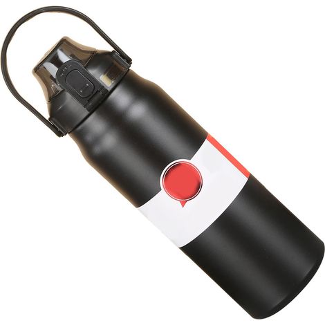 Große, tragbare und auslaufsichere Isolierflasche aus Edelstahl 316 mit Druckknopfverschluss, ideal für Sport, dunkelschwarz, 1,2 l (1/5)
