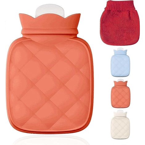 Petite bouillotte avec housse, compatible micro-ondes, en silicone souple et écologique. (1/4)