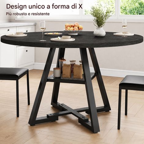Tavolo per Sala da Pranzo Tondo Nero con Ripiano Portaoggetti 120x120x76cm (1/5)