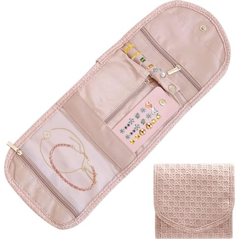 Sac de Rangement Bijoux, Rangement Boucle D'Oreille de Voyage, Trousse Bijoux Voyage, Pliable Range Bijoux, Rangement Collier pour Boucles Bagues d'oreilles Colliers Bracelets et Montres (1/5)