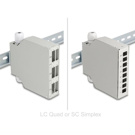 Delock Panel de conexiÃ³n de fibra Ã³ptica de 6 puertos para SC Duplex y LC Quad con panel alternativo para 8 x SC Simplex o LC Duplex gris para monta