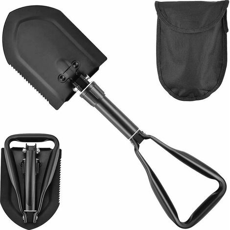 Pelle Pliante 58cm,Pelle Multifonction Extra Stable Haute Résistance en Acier au Carbone avec Sac de Transport,Combinaison Pelle de Camping Pliante pour la Randonnée en Plein air,La Cha (1/5)