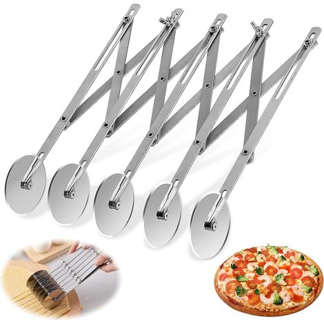 1 Roulette à Pizza, 5 Roues Coupe Pate, Acier Inoxydable, Réglable, Écrou à Oreilles, Cuisine Pâtisserie (1/5)