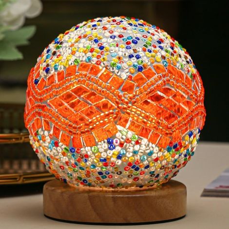 Lampe de mosaïque baroque orange Vintage Retro teinté turc marocain bohème Tiffany côté lit coloré verre fait à la main avec base en bois USB charge décor lumière pour chambre (1/3)