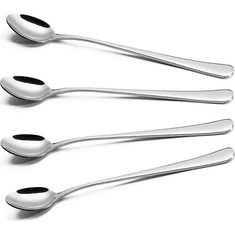 Ensemble de 4 cuillères à latte longues en acier inoxydable, idéales pour le café latte et l'espresso. (1/5)