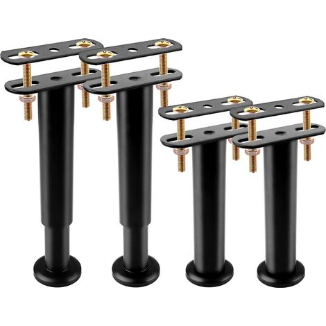 Lot de 4 Pieds de Lit Réglables, 1832cm Pieds de Lit Noir en Métal, Pied pour Sommier à Lattes en Forme de T sans Perçage pour Support de Lits (1/5)